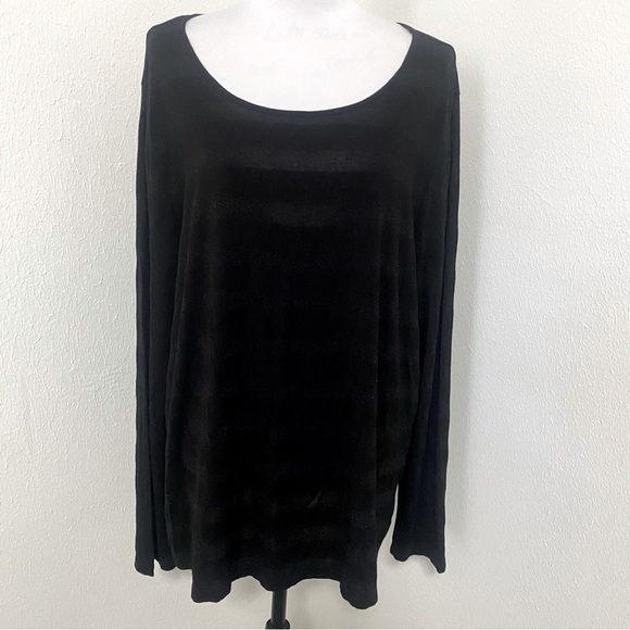 Talbots Women’s Petite Plus Size 3X Black Blouse Sheer & Metallic Long Sleeve - Picture 1 of 7